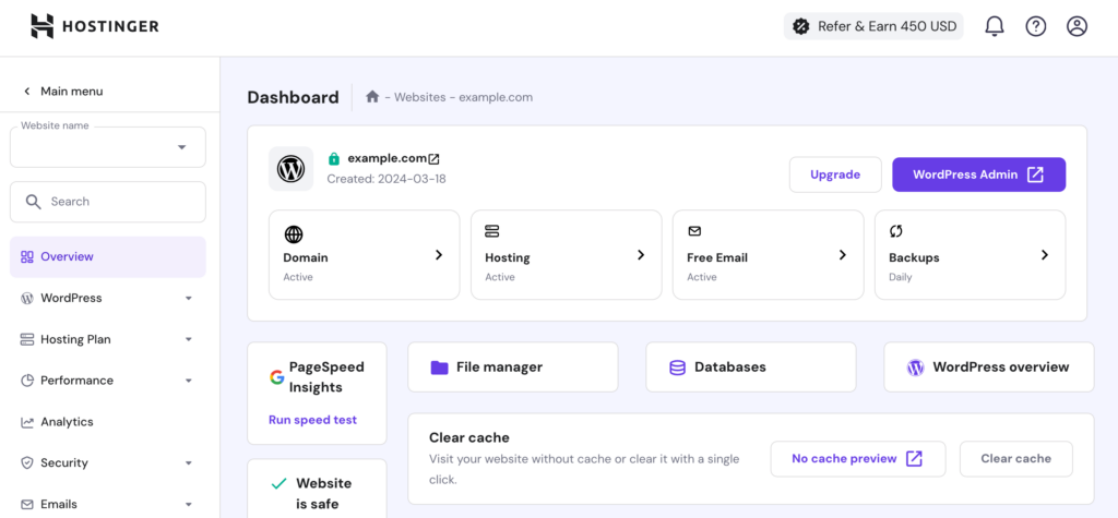 hPanel Hostinger Dashboard